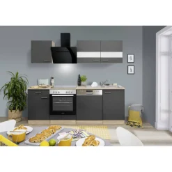 Küchenzeile 'Merle' mit E-Geräten KB220ESGSSC grau/eichefarben 220 cm