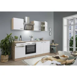 Küchenzeile 'Merle' mit E-Geräten KB210ESWSC weiß/eichefarben 210 cm