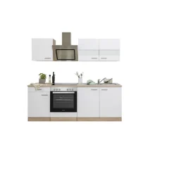 Küchenzeile 'Merle' mit E-Geräten KB210ESWSC weiß/eichefarben 210 cm