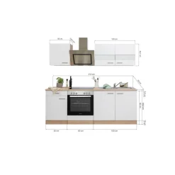 Küchenzeile 'Merle' mit E-Geräten KB210ESWSC weiß/eichefarben 210 cm