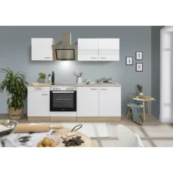 Küchenzeile 'Merle' mit E-Geräten KB210ESWSC weiß/eichefarben 210 cm