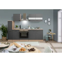 Küchenzeile 'Merle' mit E-Geräten KB240ESG grau/eichefarben 240 cm