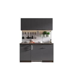 Küchenzeile 'Oliver' mit E-Geräten grau/eichefarben 150 cm