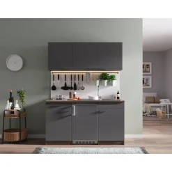 Küchenzeile 'Oliver' mit E-Geräten grau/eichefarben 150 cm