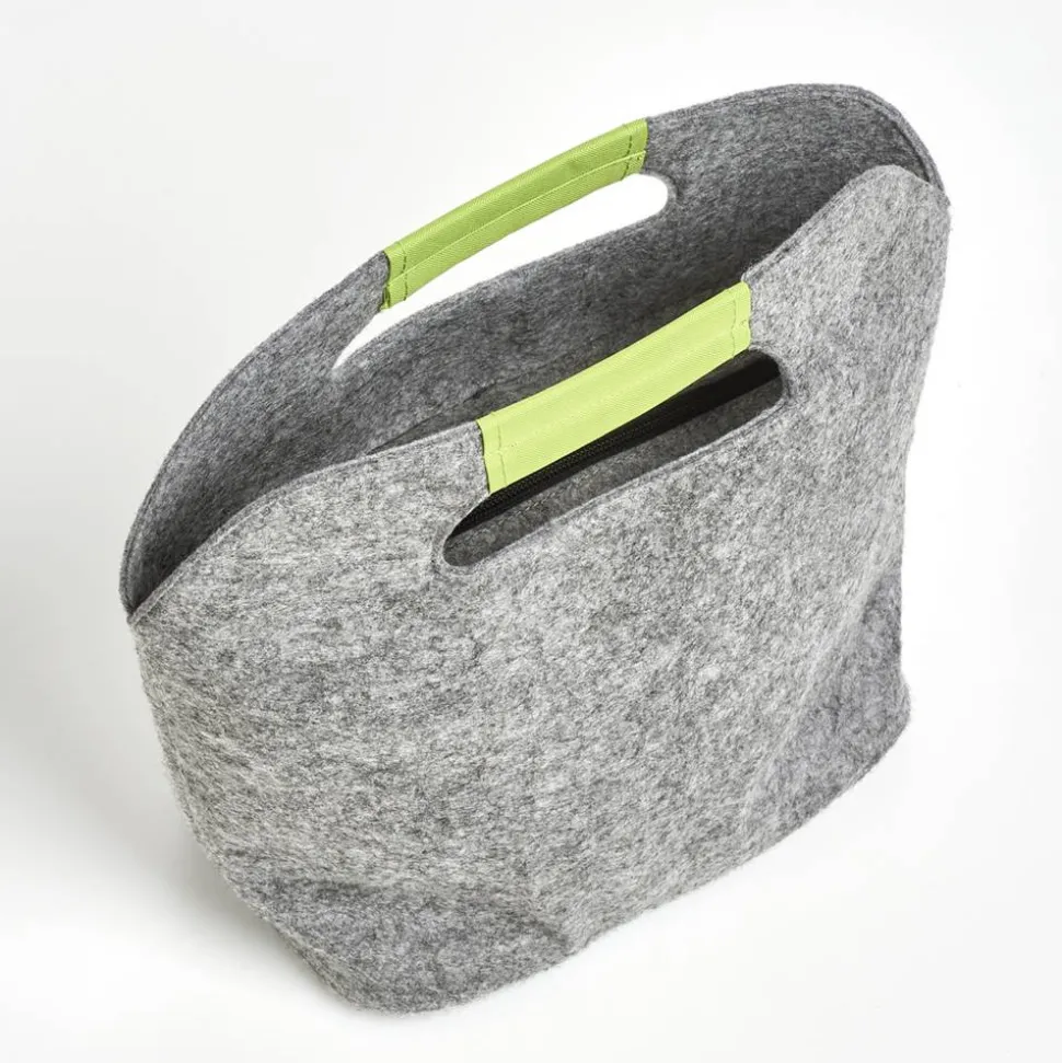 Kühltasche Filz grau/grün 24 x 28 x 16 cm