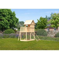 Kinderspielhaus 'Frieda' naturbelassene nordische Fichte 107 x 291 x 107 cm