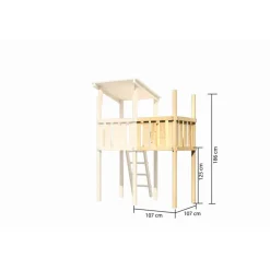 Kinderspielhaus 'Frieda' naturbelassene nordische Fichte 107 x 291 x 107 cm
