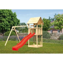 Kinderspielturm 'Lotti' Satteldach Doppelschaukel Rutsche rot