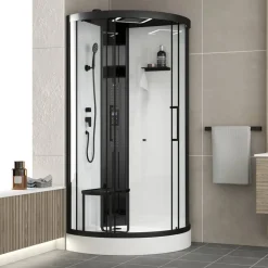 Komplettdusche 'Relax' mit Dampffunktion 1/4-Kreis schwarz 95 x 95 x 218 cm