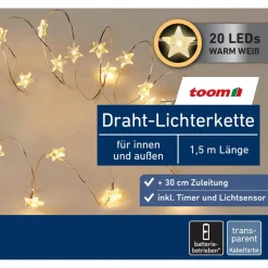 LED-Draht-Lichterkette 'Sterne' 20 LEDs warmweiß 150 cm