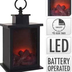 LED-Laterne 'Kamin' schwarz 14 x 14 x 24 cm