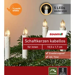 LED-Schaftkerzen-Erweiterungs-Set 5 LEDs warmweiß Ø 1,7 x 10,5 cm 5 Stück