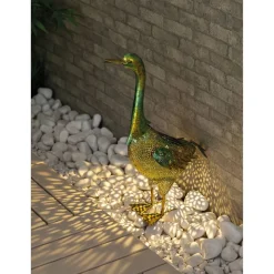 LED-Solar-Dekoleuchte 'Ente' goldfarben/grün 45,5 cm