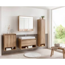 LED-Spiegelschrank 'Natura' braun 93,4 x 84 x 15,5 cm