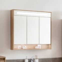 LED-Spiegelschrank 'Natura' braun 93,4 x 84 x 15,5 cm