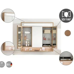 LED-Spiegelschrank 'Natura' braun 93,4 x 84 x 15,5 cm