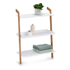 Leiterregal Bambus/MDF weiß 60 x 84 x 30 cm