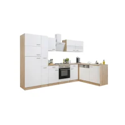 L-Küchenzeile 'Merle' mit E-Geräten KBL310ESWS weiß/eichefarben 310 cm