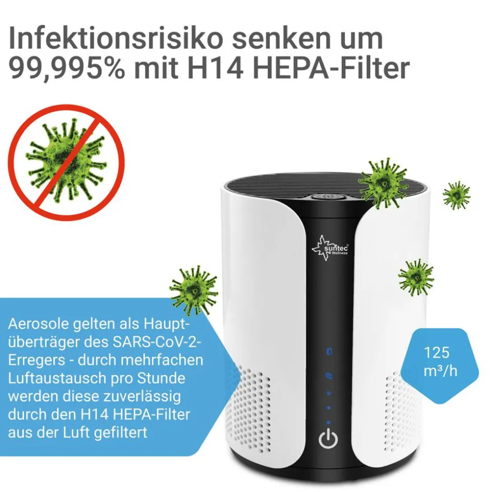 Luftreiniger 'AirCare 1000 VirusEx H14 Ion' mit H14 HEPA-Filter, 125 m³/h