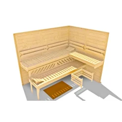 Massivholz-Elementsauna 'Kemi 4' Fichte natur, Glastür 188 x 188 x 200cm