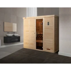 Massivholz-Elementsauna 'Kemi 5' 245 x 193 x 200 cm mit Glastür