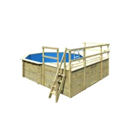 Massivholzpool-Set 'Modell 2 D' Ø 420 x 124 cm mit Sonnendeck und Einhängeleiter