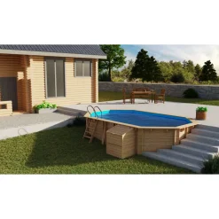 Massivholzpool-Set 'Safran 2' 620 x 395 x 136 cm mit Edelstahlleiter, Holzleiter und Sandfilter