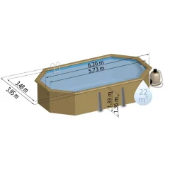 Massivholzpool-Set 'Safran 2' 620 x 395 x 136 cm mit Edelstahlleiter, Holzleiter und Sandfilter