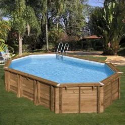 Massivholzpool-Set 'Safran 2' 620 x 395 x 136 cm mit Edelstahlleiter, Holzleiter und Sandfilter