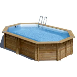 Massivholzpool-Set 'Sunbay' 335 x 535 x 117 cm mit Sandfilter und Edelstahlleiter, Holzleiter