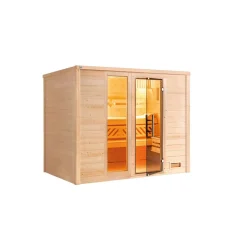 Massivholzsauna 'Bergen 3' natur Glastür, Fenster 238 x 205 x 188 cm, ohne Ofen