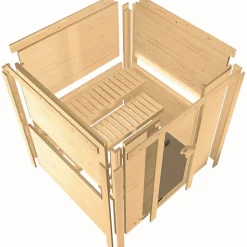 Massivholzsauna 'Ricarda' naturbelassen mit bronzierter Tür 9 kW Bio-Ofen externe Steuerung Easy 236 x 184 x 209 cm