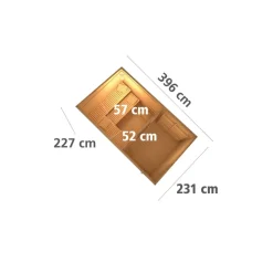 Massivholzsauna 'Skrollan 3' mit Vorraum und Ofen natur 396 x 227 x 231 cm, 9 kW