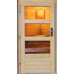 Massivholzsauna 'Skrollan 3' mit Vorraum und Ofen natur 396 x 227 x 231 cm, 9 kW