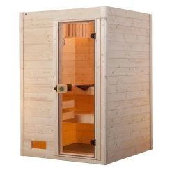 Massivholz-Sauna 'Valida 1' mit 4,5 kW OS-Ofenset, Steuerung, Glastür 137 x 137 x 203,5 cm
