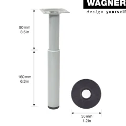 Möbelbein 'Telescope ST 1827' Industriestahl aluminiumfarben ausziehbar Ø 30 x 160 - 250 mm