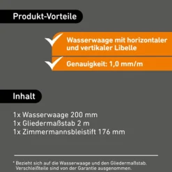 Messwerkzeug-Set mit Wasserwaage und Zollstock 3-teilig