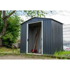Metallgerätehaus 'Dresden II 86' schiefergrau/weiß 236 x 174 x 206 cm
