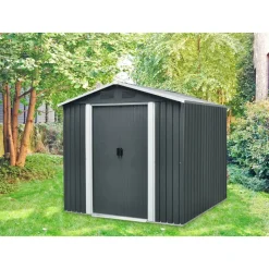 Metallgerätehaus 'Dresden II 86' schiefergrau/weiß 236 x 174 x 206 cm