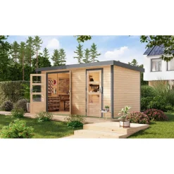 Metall-Holzgartenhaus 'Antaris A' Fichtenholz naturbelassen Metall graualuminium 400,5 x 209 x 213,5 cm