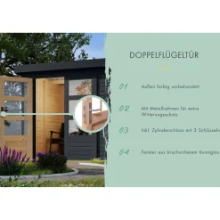 Metall-Holzgartenhaus 'Komet C' anthrazit, Anbaudach, Doppelflügeltür 453 x 235 x 208,5 cm