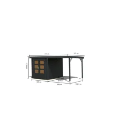 Metall-Holzgartenhaus 'Komet C' anthrazit, Anbaudach, Doppelflügeltür 453 x 235 x 208,5 cm