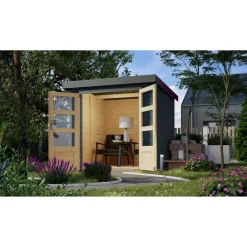 Metall-Holzgartenhaus 'Komet 2 C' Fichtenholz anthrazit Metall graualuminium 209 x 208,5 x 213 cm