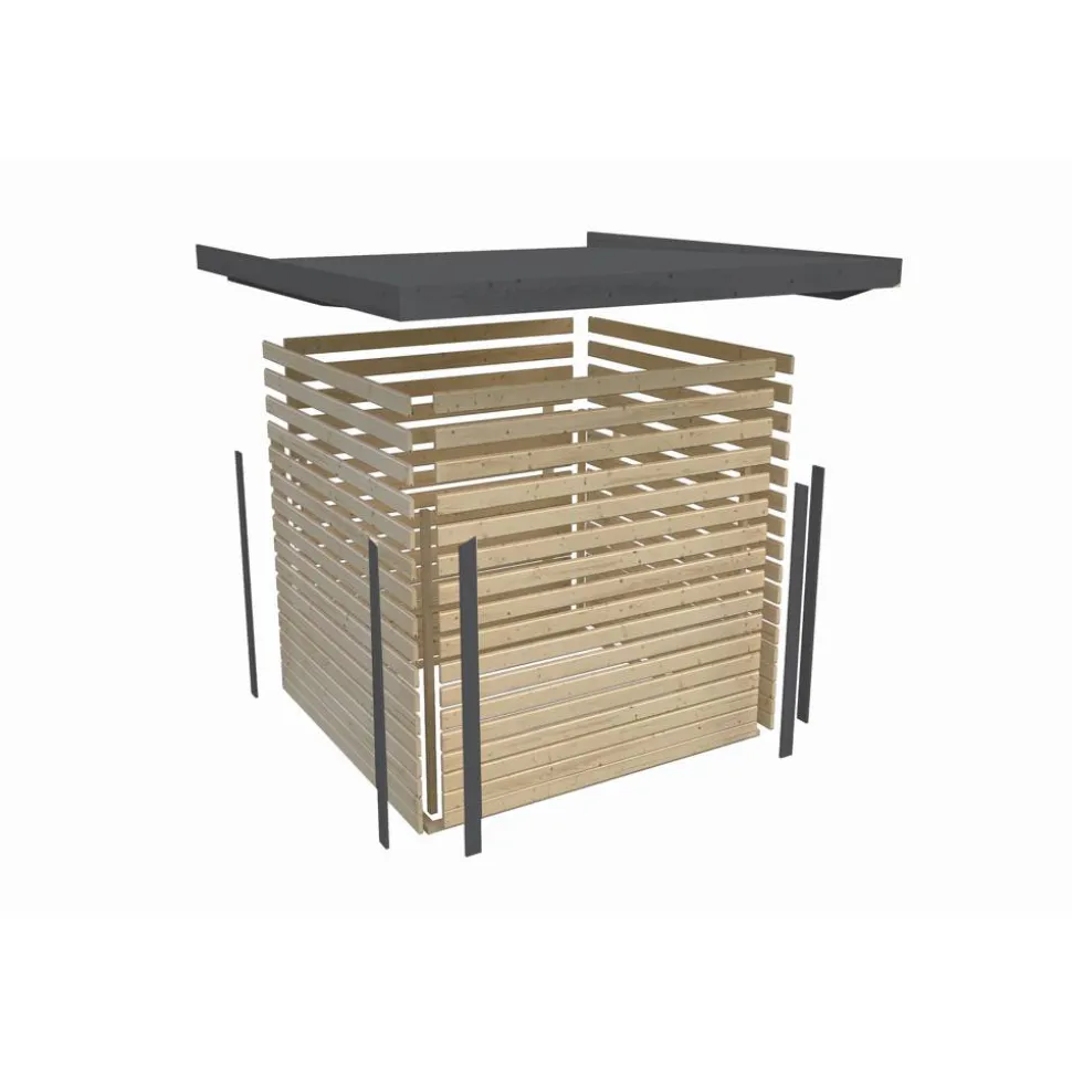 Metall-Holzgartenhaus-Set 'Komet 2 A' Fichtenholz naturbelassen Metall graualuminium 438 x 208,5 x 213 cm