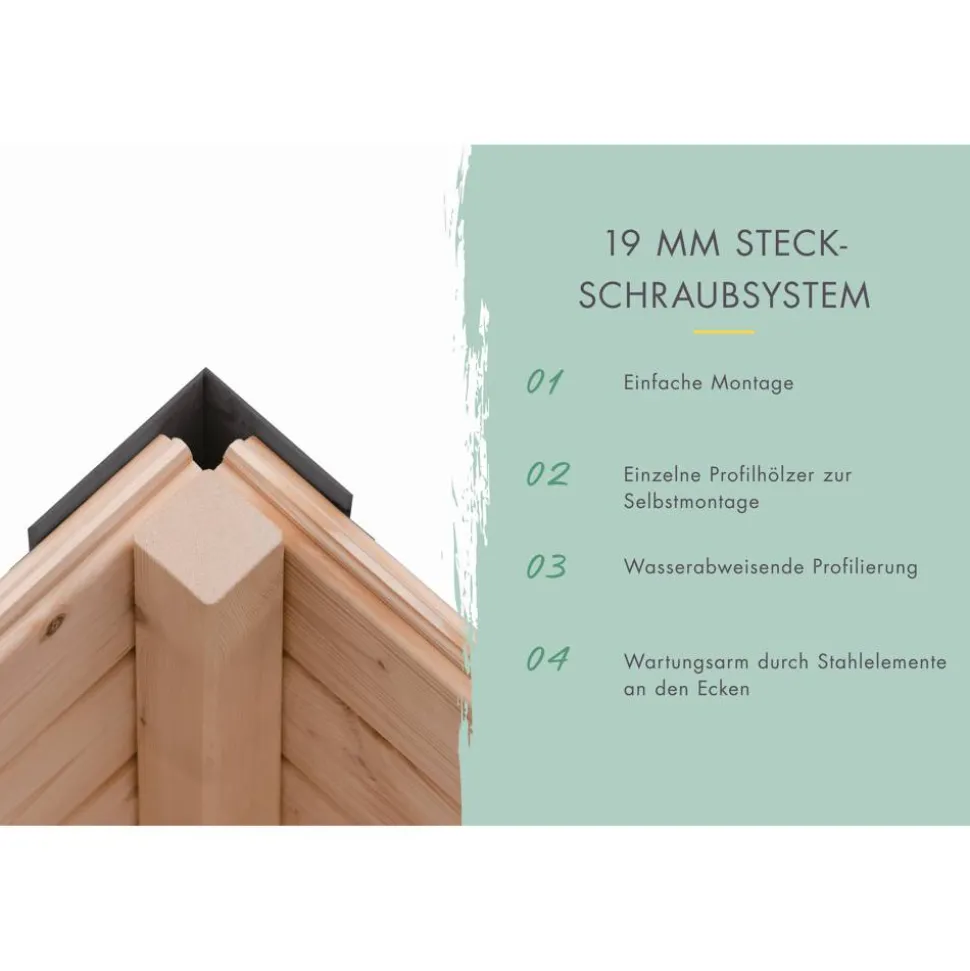 Metall-Holzgartenhaus-Set 'Komet 2 A' Fichtenholz naturbelassen Metall graualuminium 438 x 208,5 x 213 cm