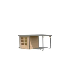 Metall-Holzgartenhaus-Set 'Komet 2 A' Fichtenholz naturbelassen Metall graualuminium 438 x 208,5 x 213 cm