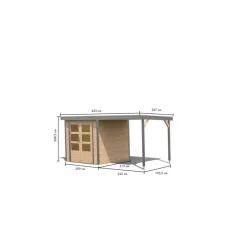 Metall-Holzgartenhaus-Set 'Komet 2 A' Fichtenholz naturbelassen Metall graualuminium 438 x 208,5 x 213 cm