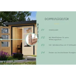 Metall-Holzgartenhaus-Set 'Komet 2 A' Fichtenholz naturbelassen Metall graualuminium 438 x 208,5 x 213 cm
