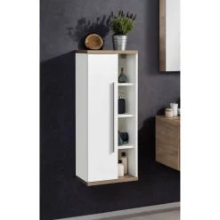 Midischrank 'Stanford' weiß, braun glänzend 42 x 106 x 32 cm