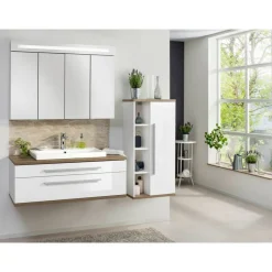 Midischrank 'Stanford' weiß, braun glänzend 42 x 106 x 32 cm